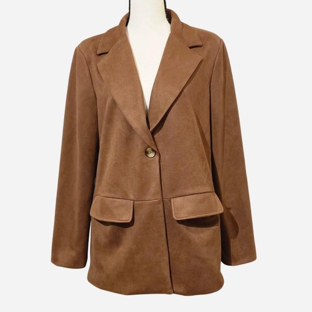 Sanctuary Camel Suede Blazer Jacket Brown Distressed Overcoat